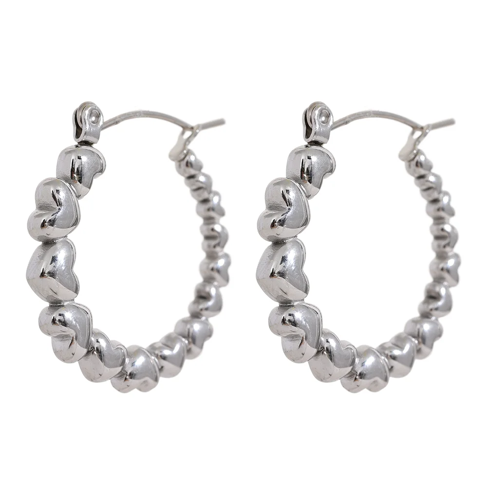 Heart gradient round gold silver color hoop earrings - product image