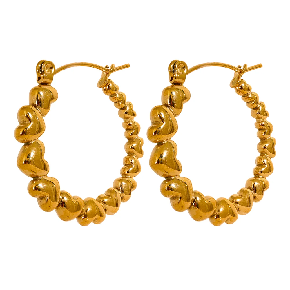 Heart gradient round gold silver color hoop earrings - product image