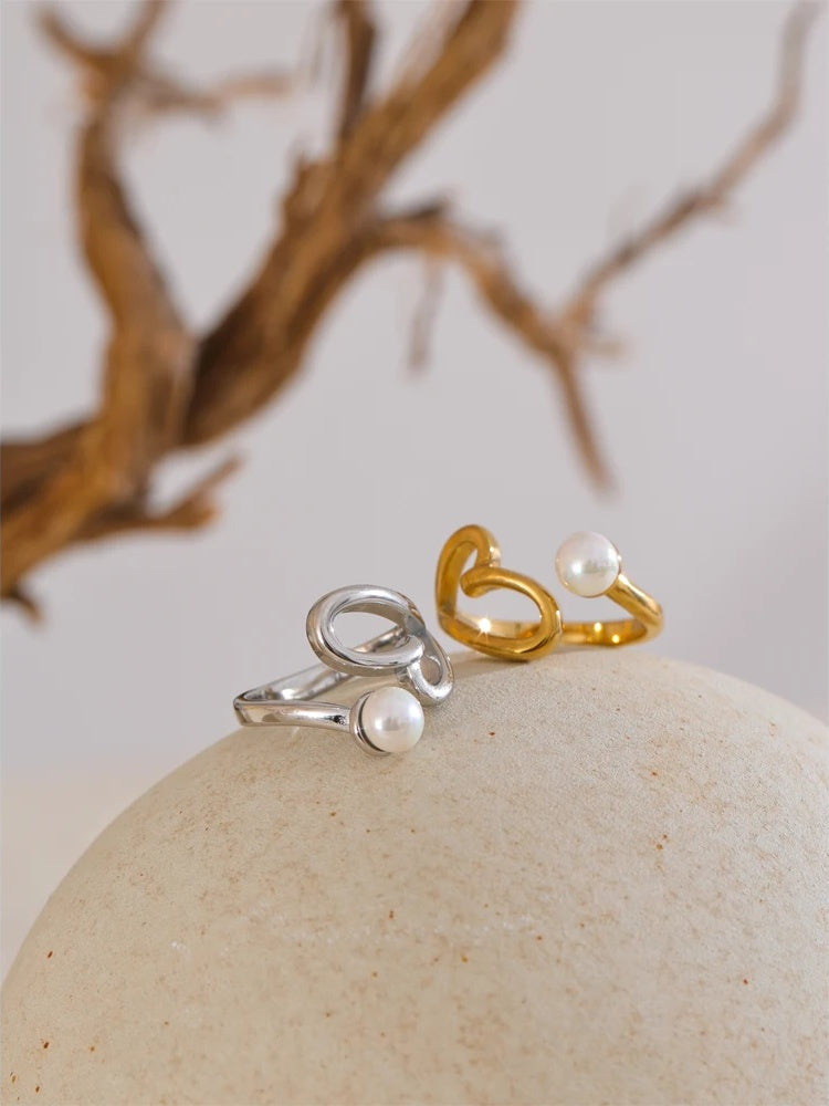 Heart hollow pearl adjustable ring - product image