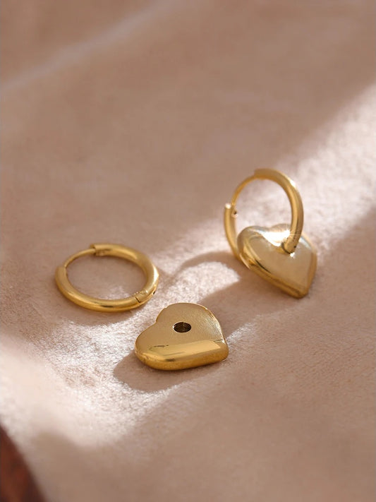 Heart huggie abstract golden fashion hoop earrings - product image