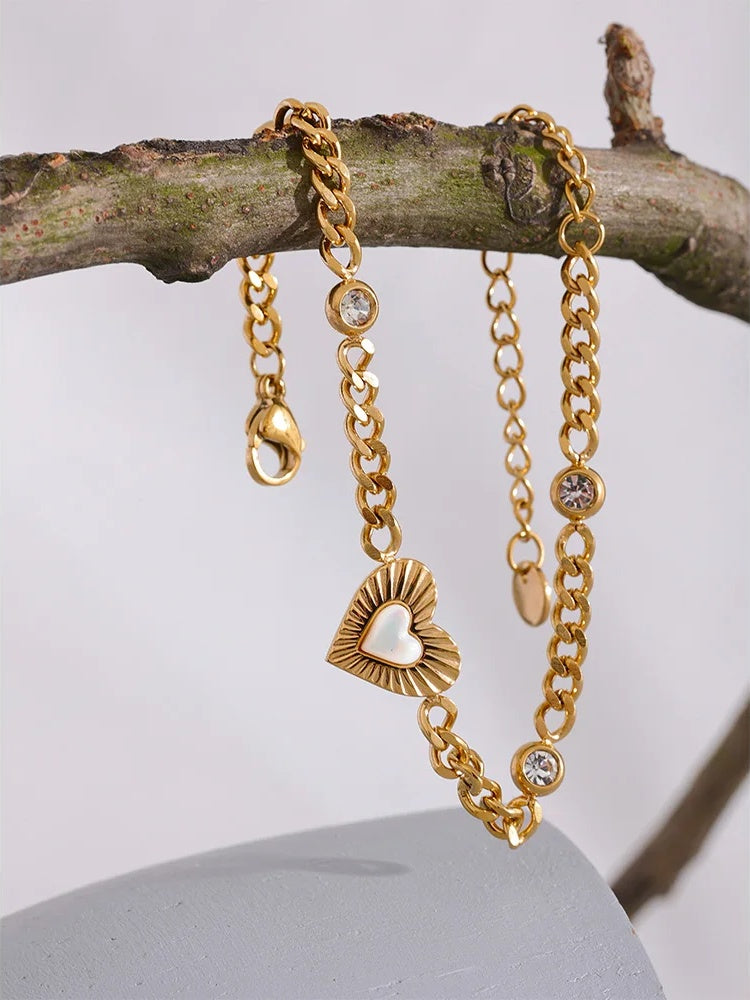 Heart natural shell chain cz bracelet - product image