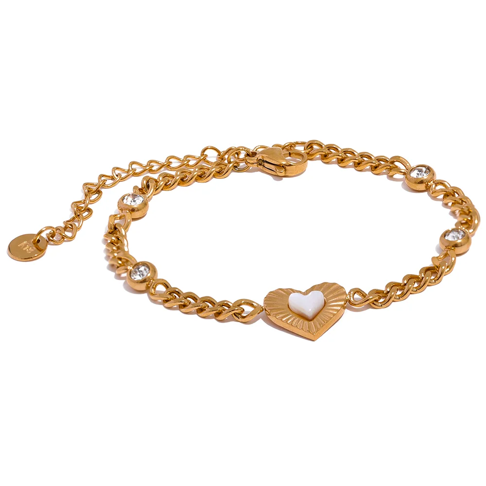 Heart natural shell chain cz bracelet - product image