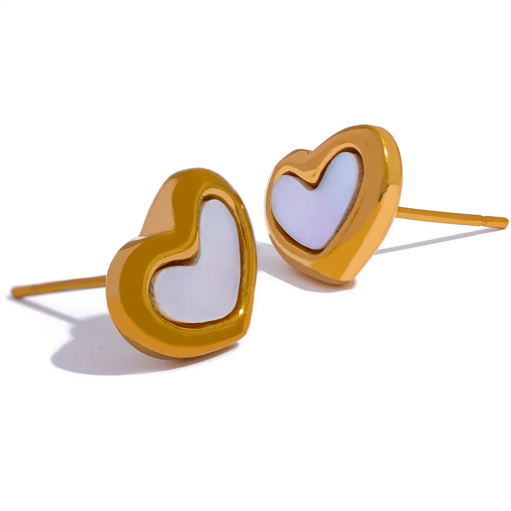 Heart shell stud earrings women - product image