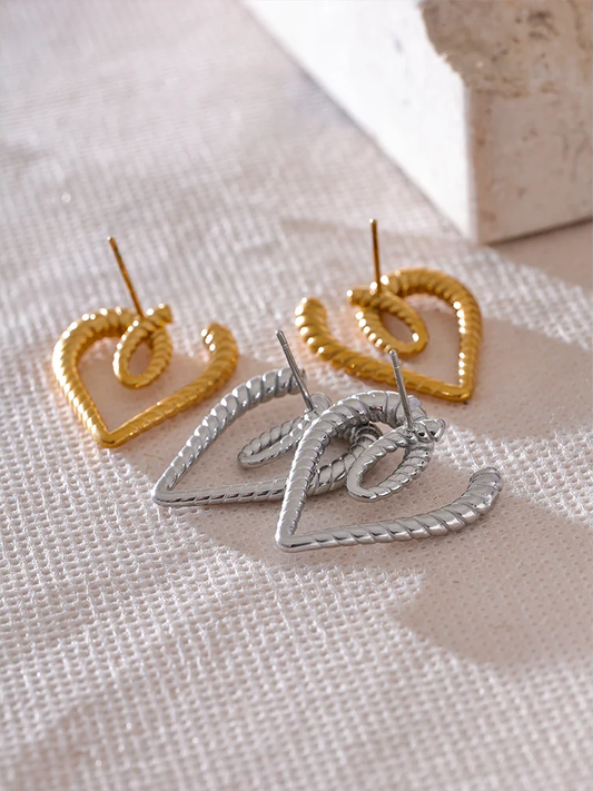 Heart sweet hollow gold color stud earrings - product image