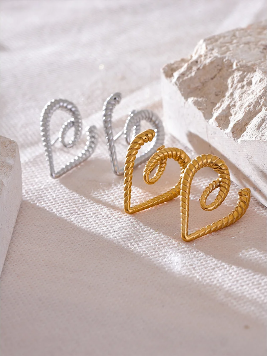 Heart sweet hollow gold color stud earrings - product image