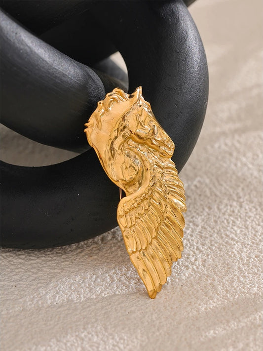 Horse wing golden abstract brooches - product image