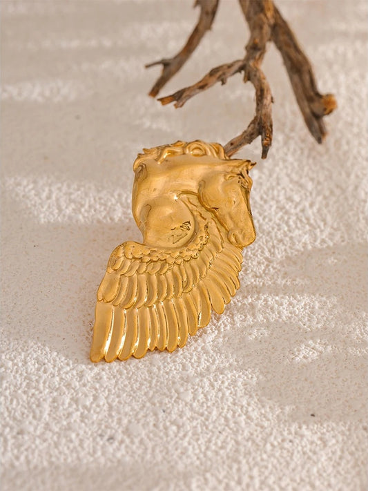 Horse wing golden abstract brooches - product image