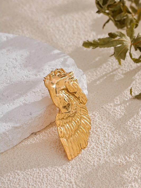 Horse wing golden abstract brooches - product image