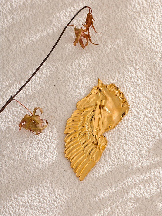 Horse wing golden abstract brooches - product image