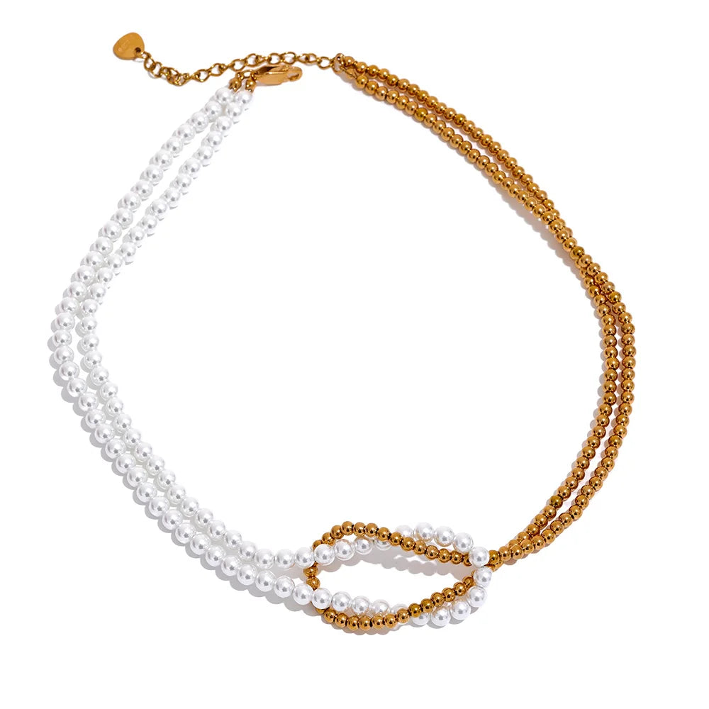 Imitation pearl beaded chain knot necklace - product image