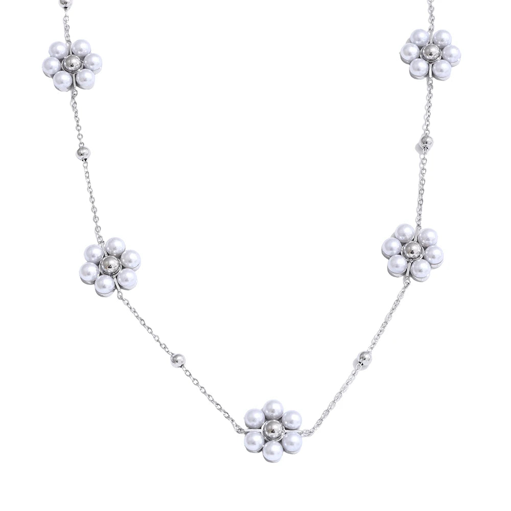 Imitation pearl flower beads chain pendant necklace - product image