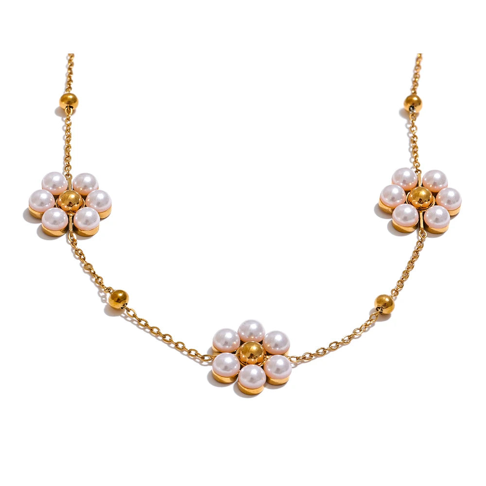 Imitation pearl flower beads chain pendant necklace - product image