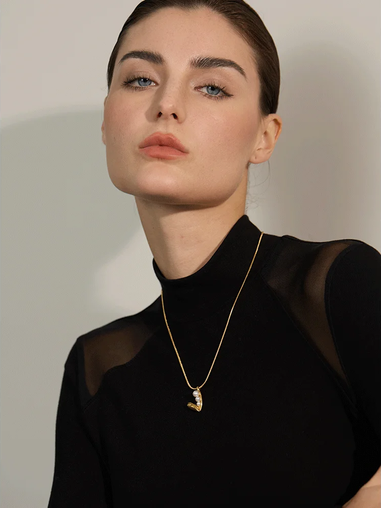Imitation pearl heart pendant necklace women fashion - product image