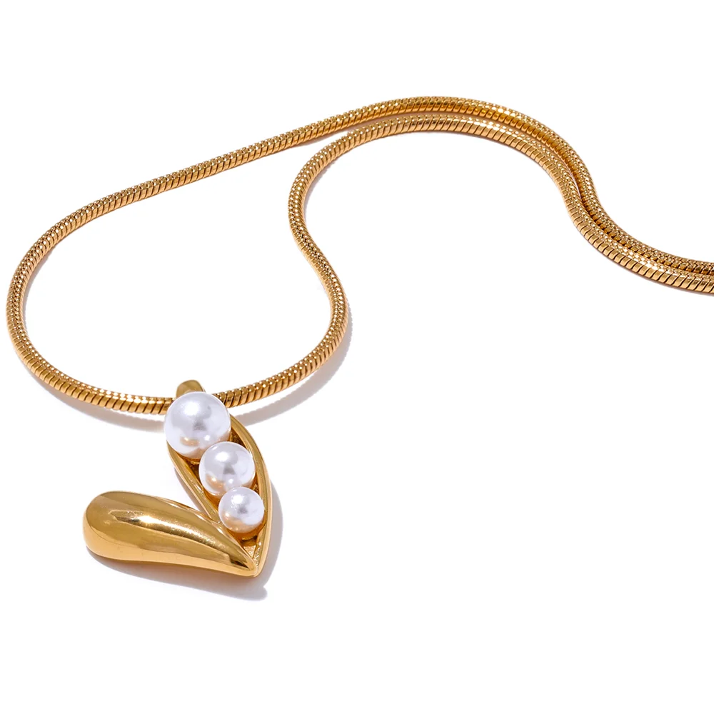 Imitation pearl heart pendant necklace women fashion - product image