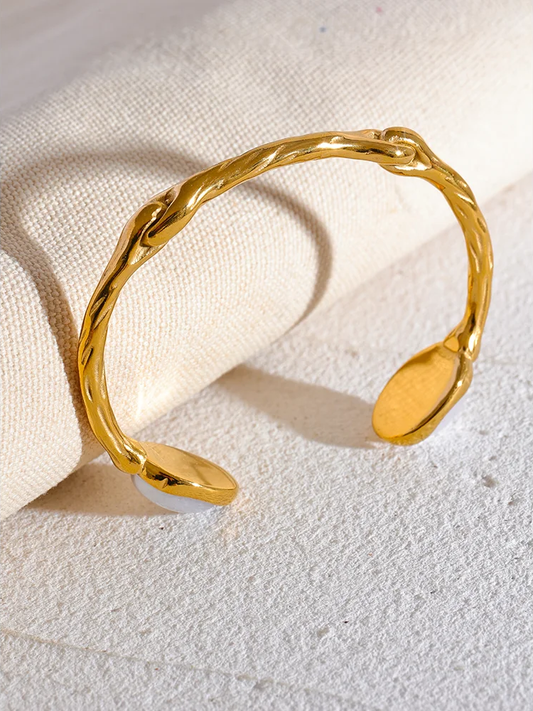 Imitation pearl minimalist gold color cuff women bracelet - product image