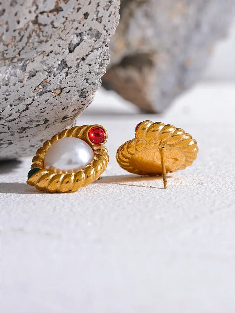 Imitation pearl minimalist stud earrings women - product image