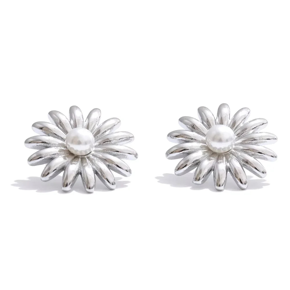 Imitation pearl sunflower adjustable ring - product image