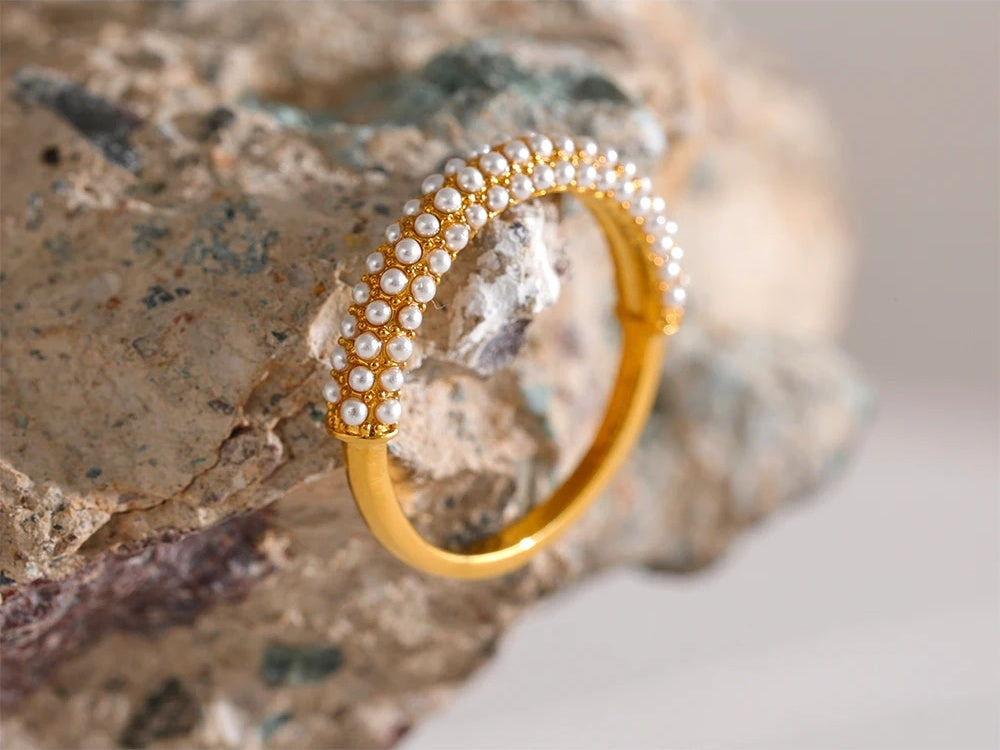 Imitation pearls abstract charm ring - product image