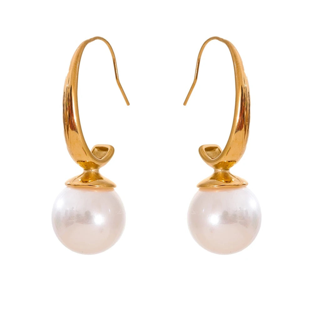 Imitation pearls classic temperament hoop earrings - product image