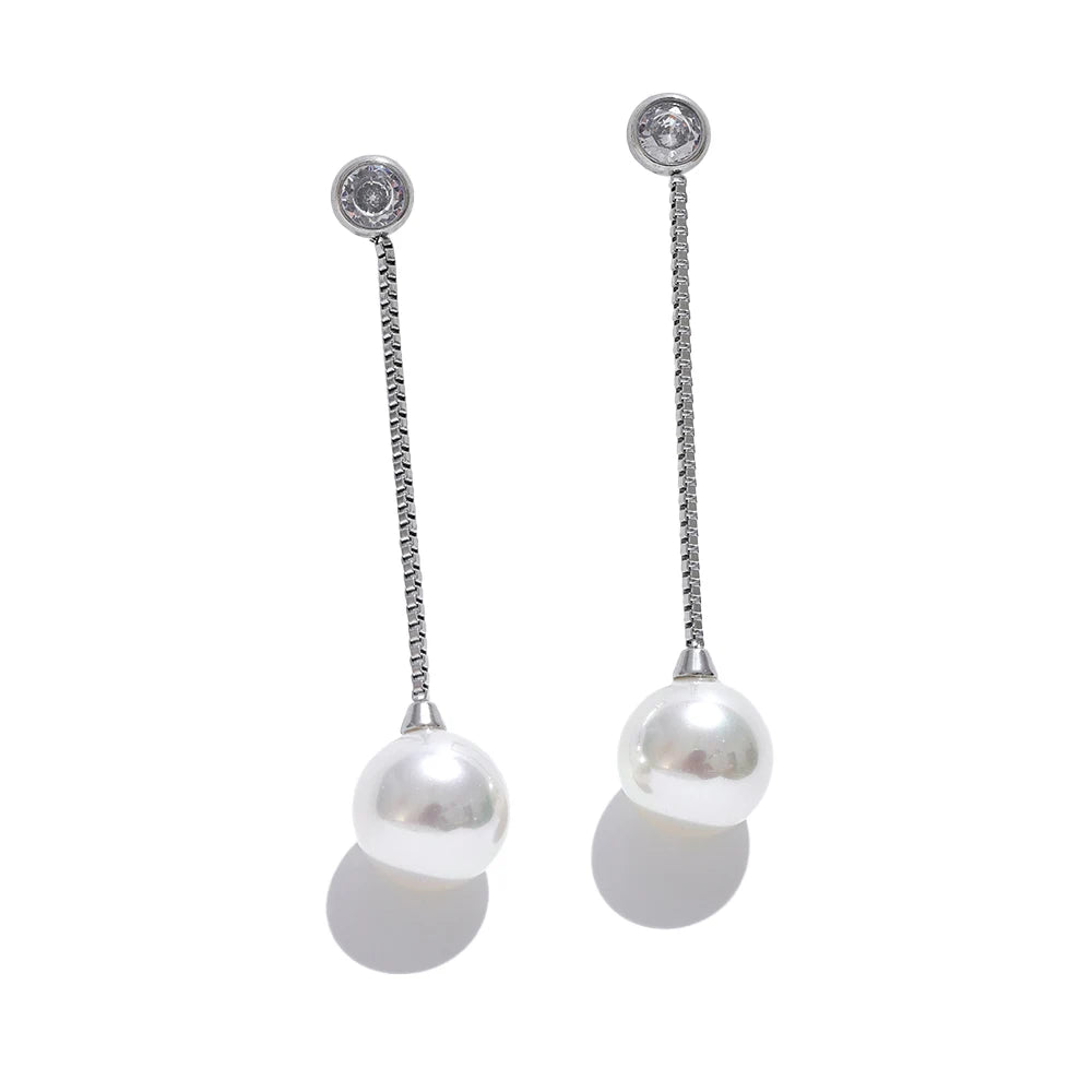 Imitation pearls long chain dangle earrings - product image