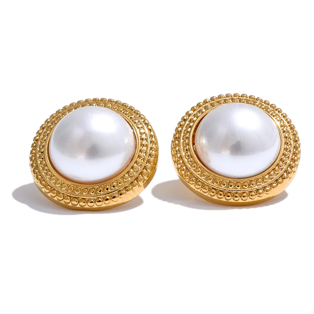 Imitation pearls round classic stud earrings - product image