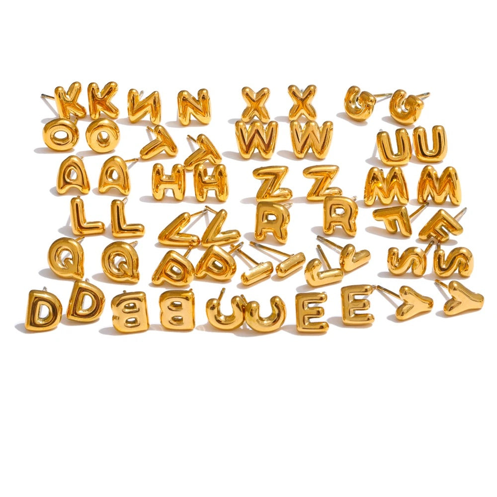 Initial letter a-z gold color stud earrings - product image