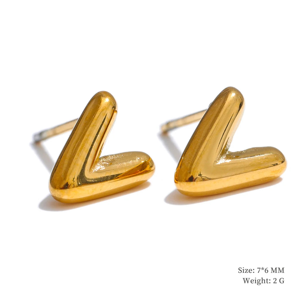 Initial letter a-z gold color stud earrings - product image