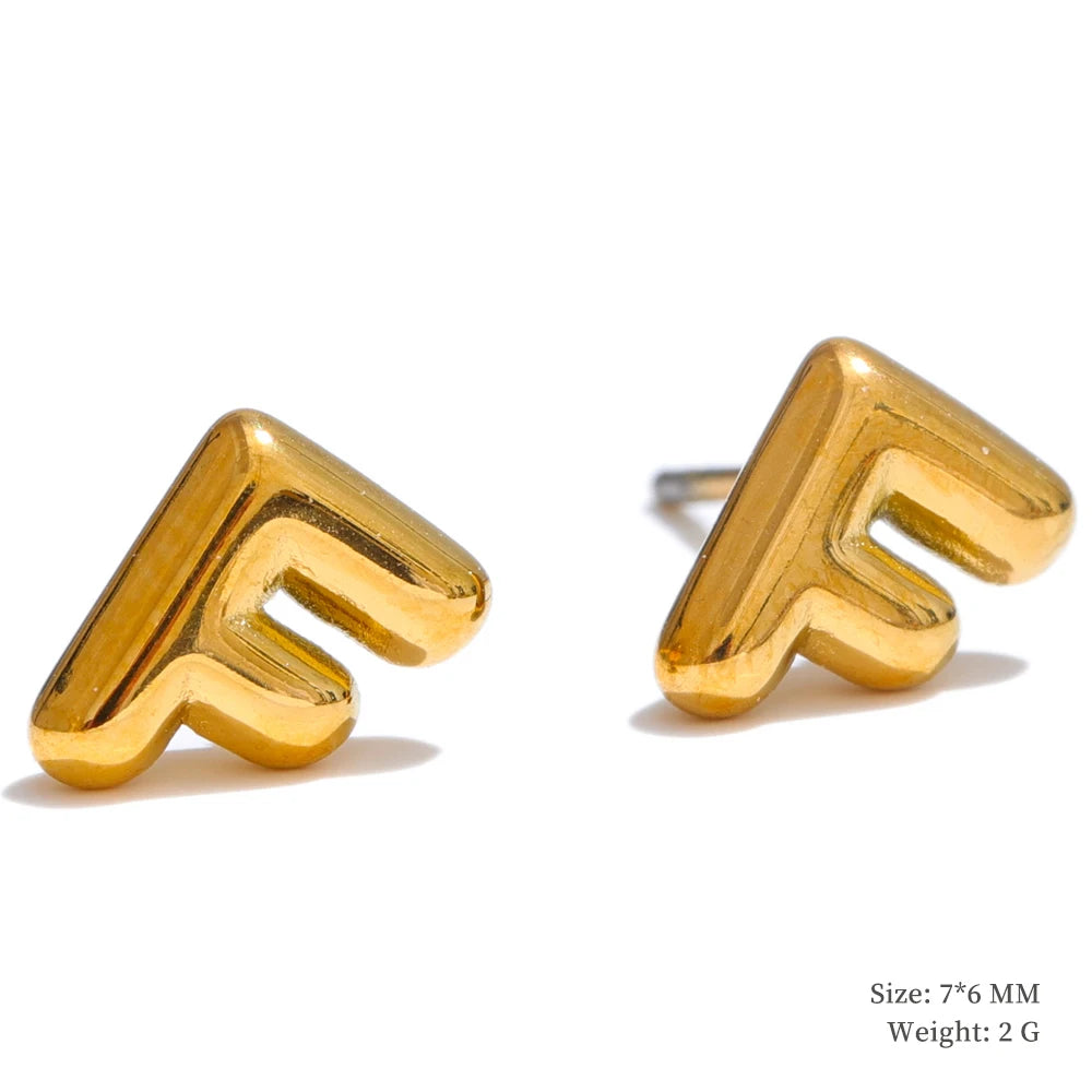 Initial letter a-z gold color stud earrings - product image