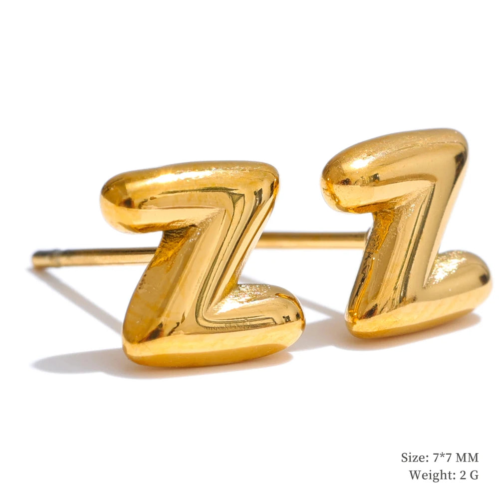 Initial letter a-z gold color stud earrings - product image