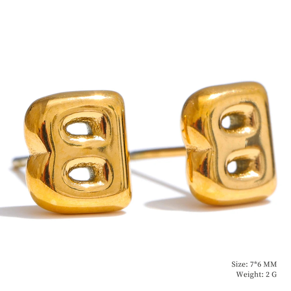 Initial letter a-z gold color stud earrings - product image