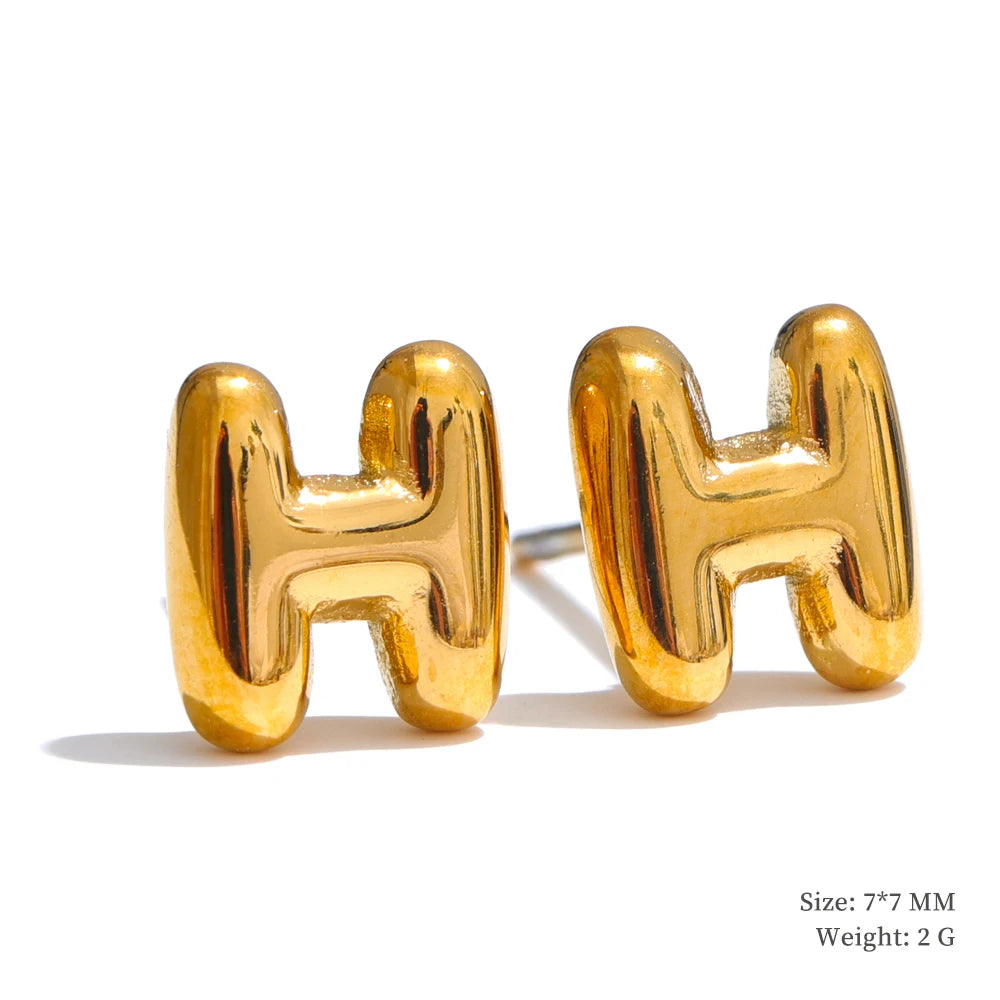Initial letter a-z gold color stud earrings - product image