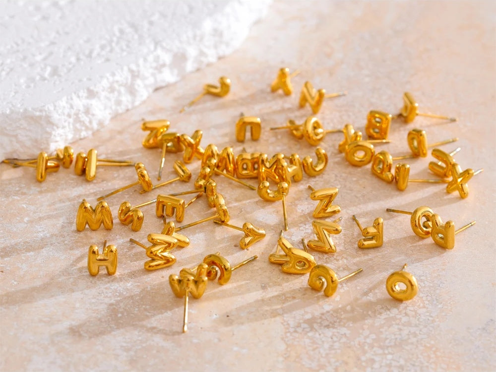 Initial letter a-z gold color stud earrings - product image