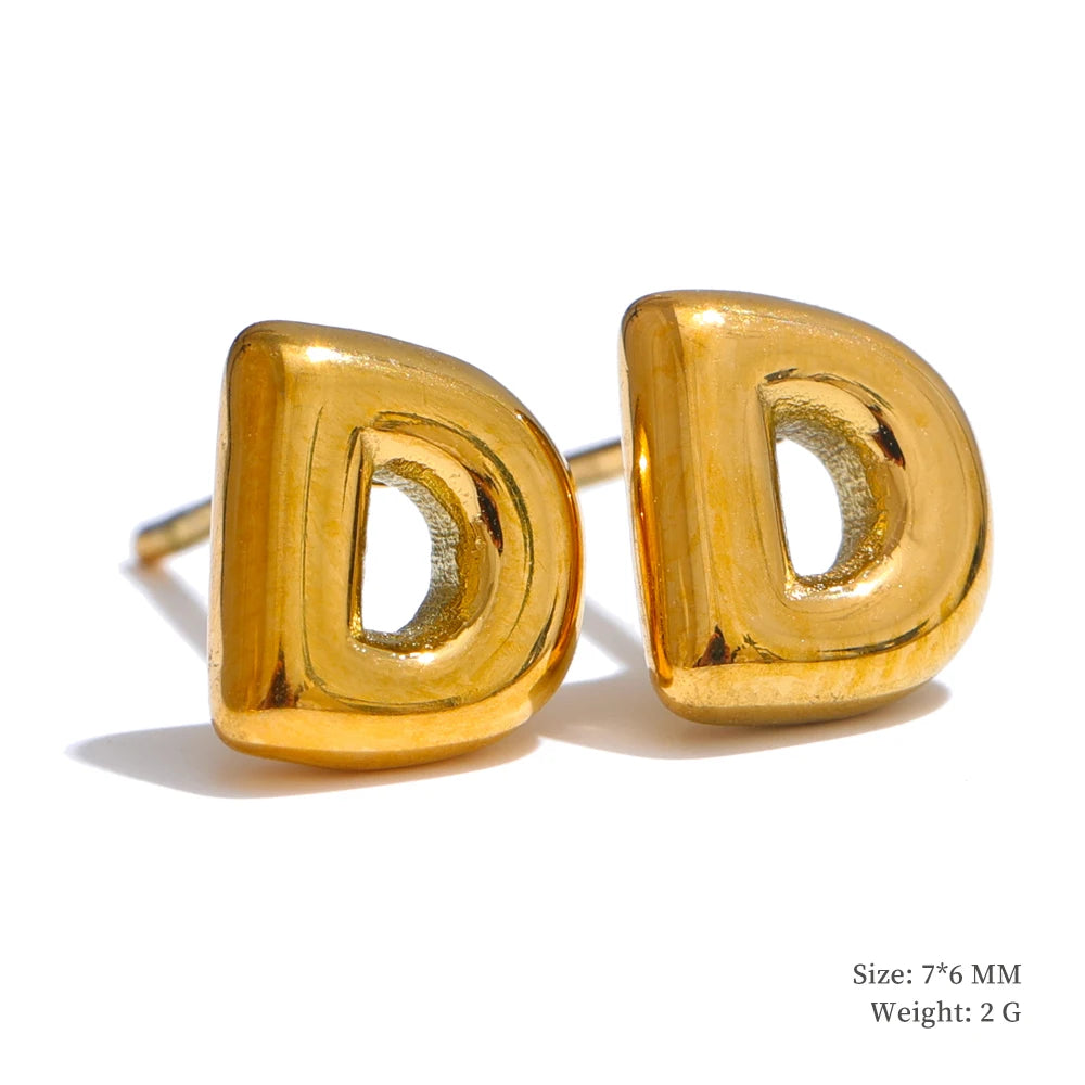 Initial letter a-z gold color stud earrings - product image
