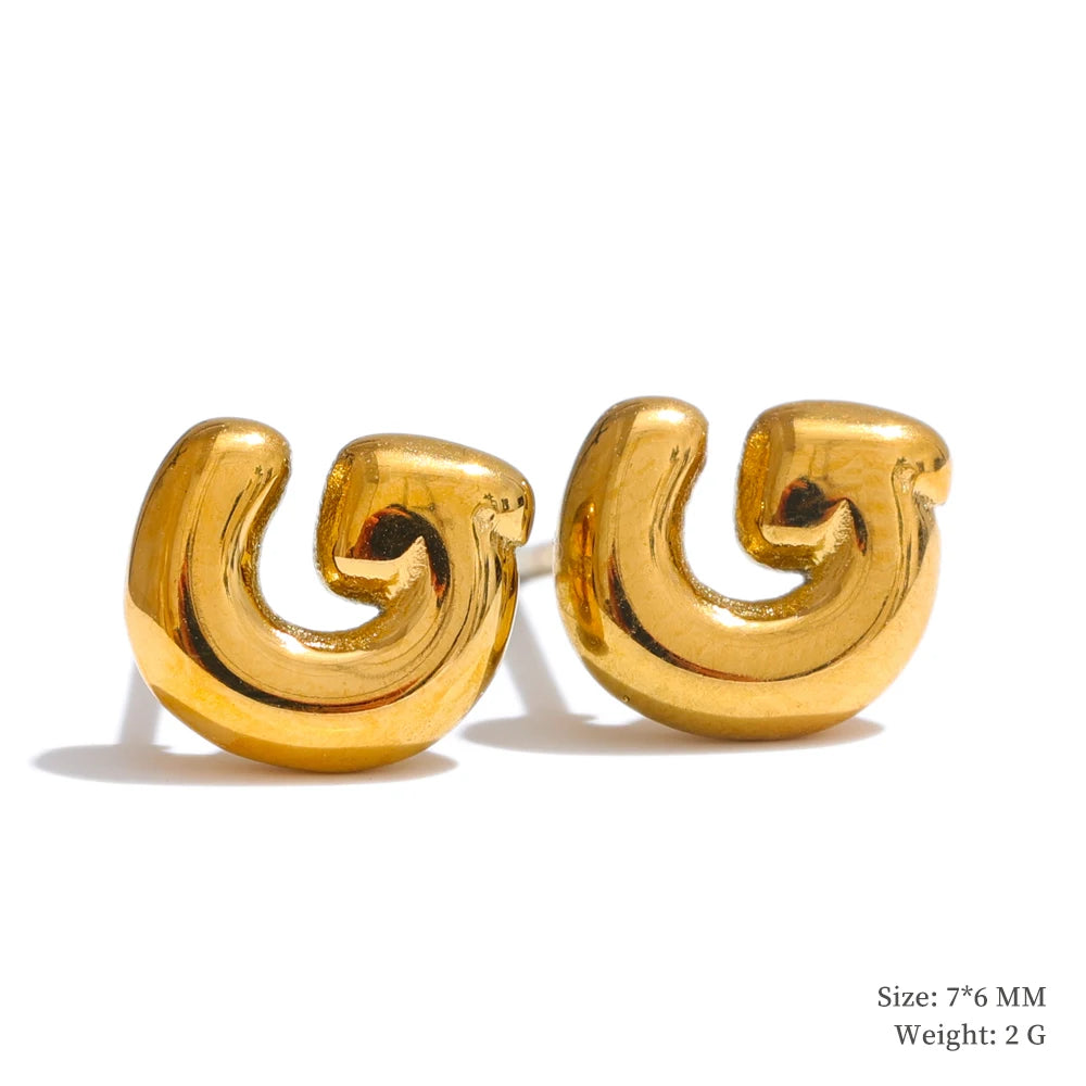 Initial letter a-z gold color stud earrings - product image