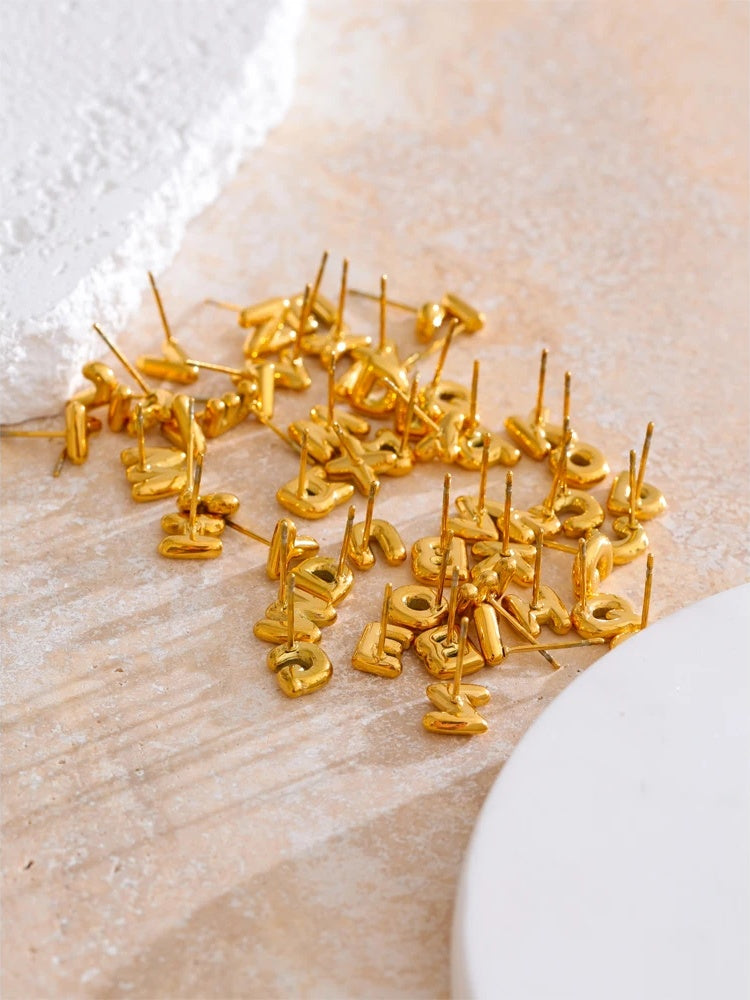 Initial letter a-z gold color stud earrings - product image