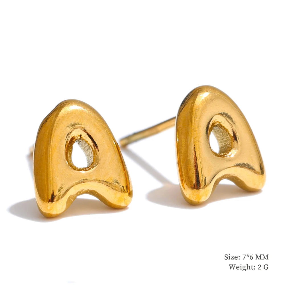 Initial letter a-z gold color stud earrings - product image