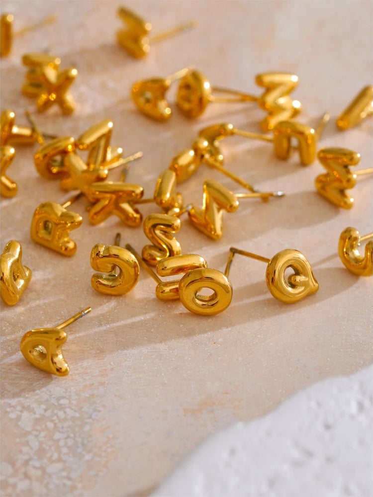 Initial letter a-z gold color stud earrings - product image