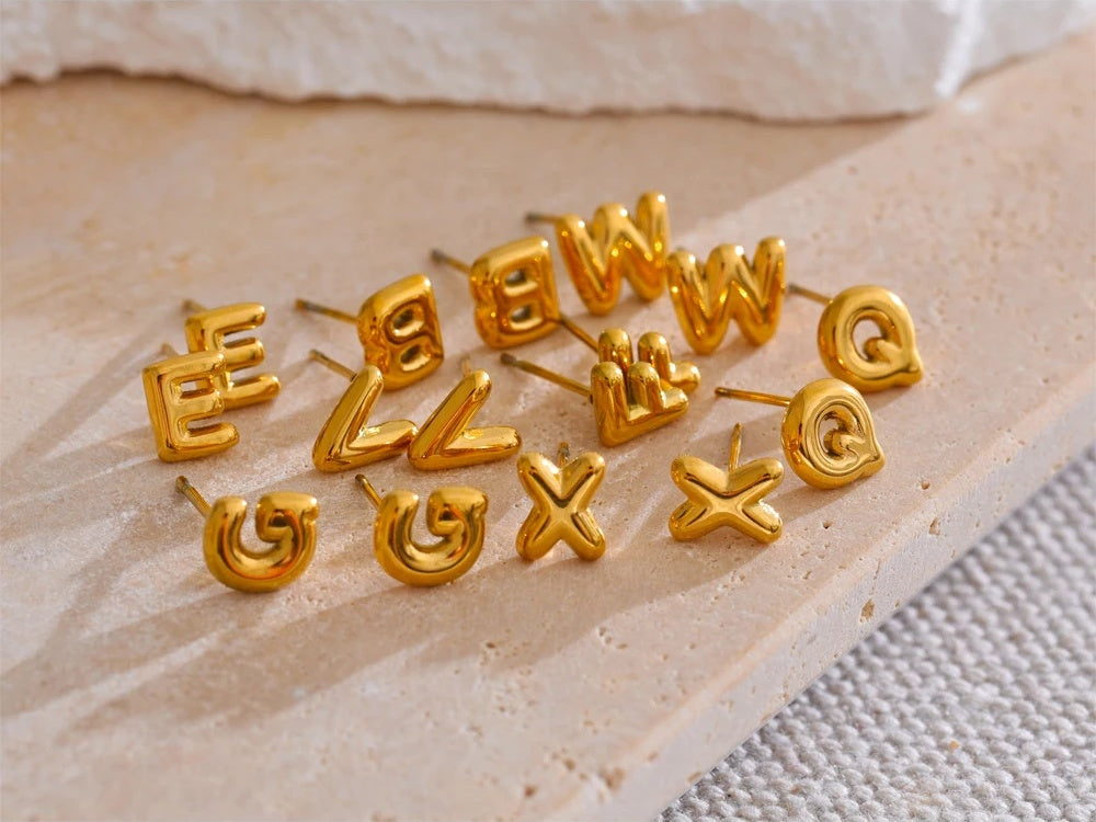 Initial letter a-z gold color stud earrings - product image