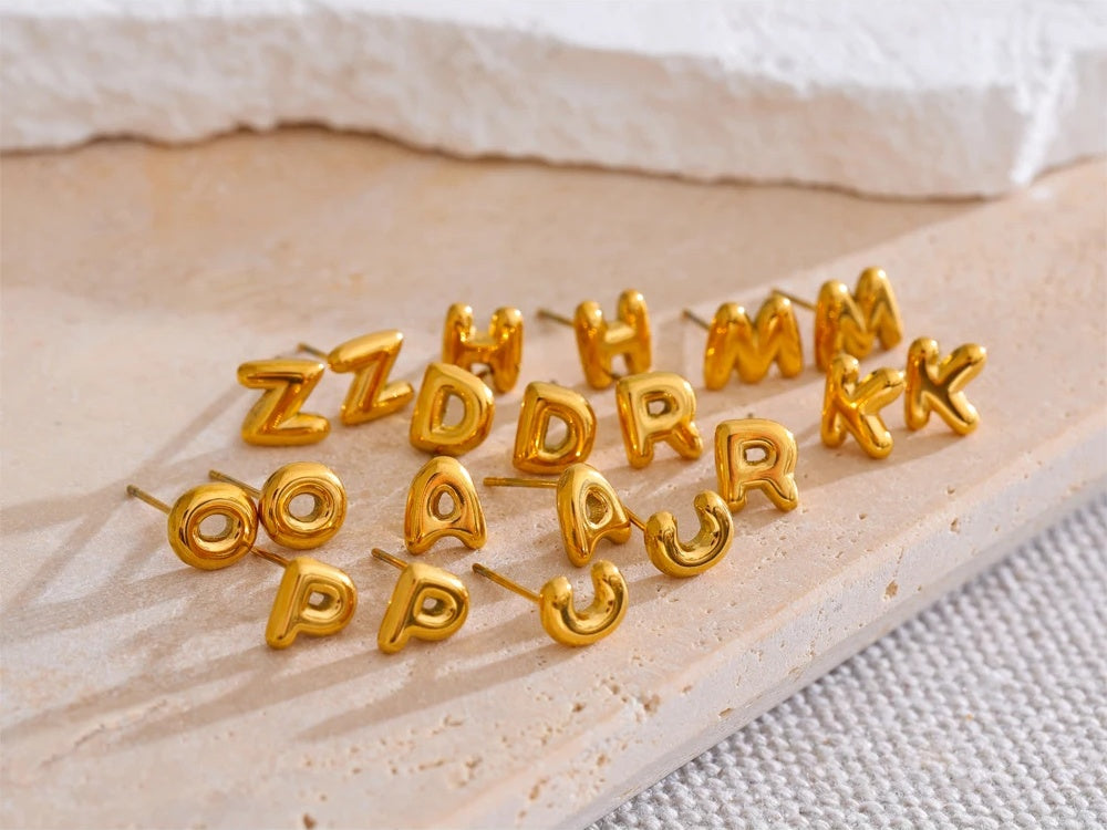 Initial letter a-z gold color stud earrings - product image