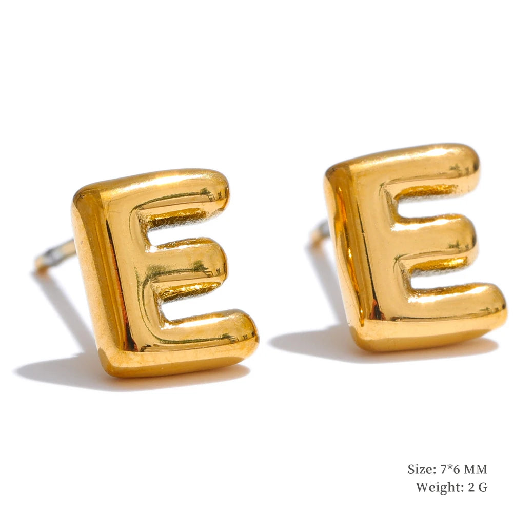 Initial letter a-z gold color stud earrings - product image