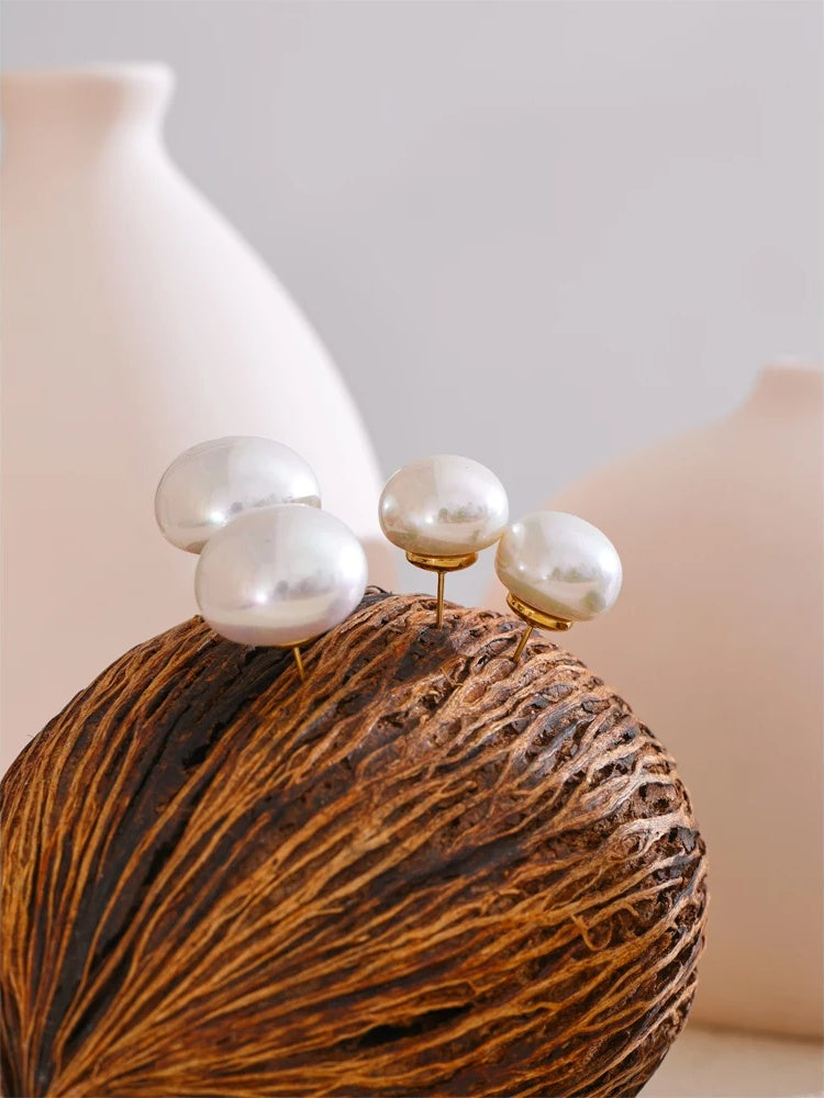 Korean style simulated pearls round stud earrings - product image