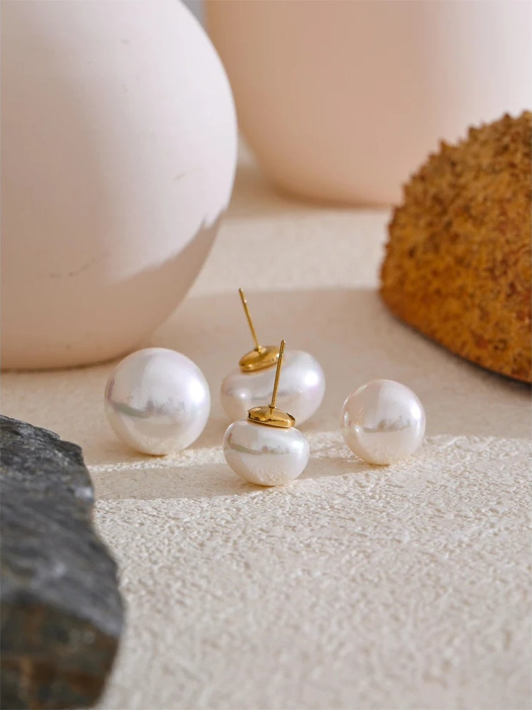 Korean style simulated pearls round stud earrings - product image