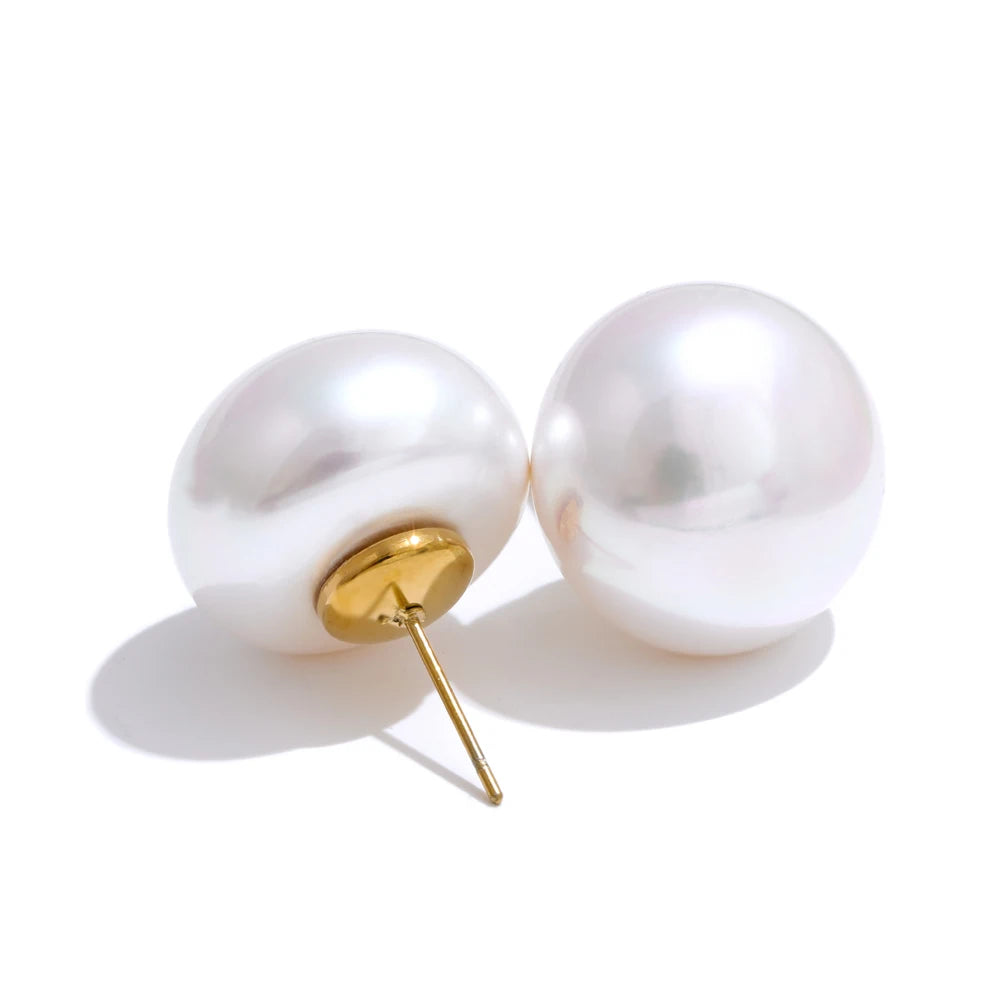 Korean style simulated pearls round stud earrings - product image