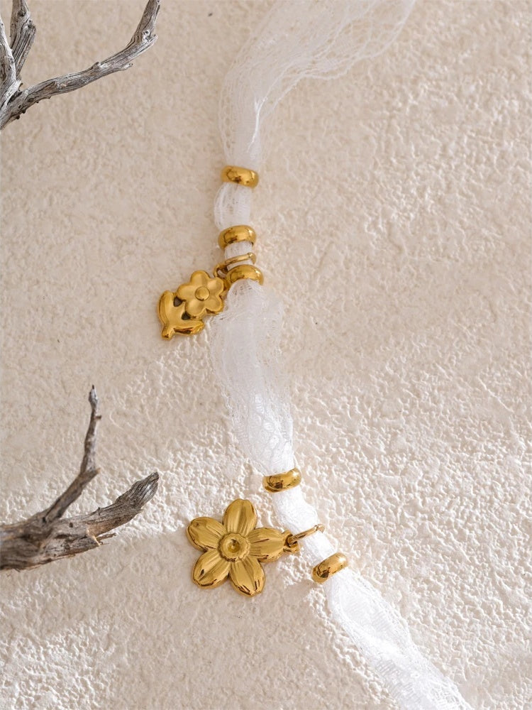 Lace chain floral swallow pendant necklace - product image