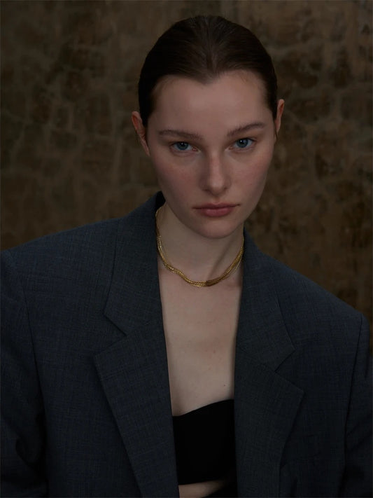 Layered chain overlay collar necklace fashion - product image