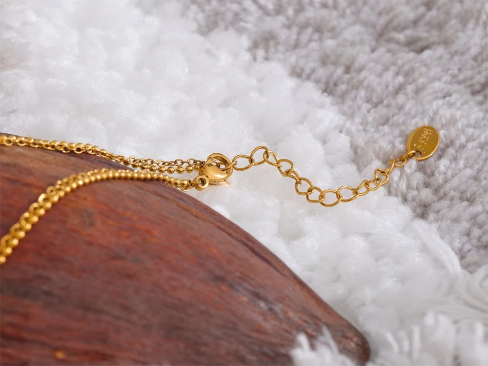 Layered chain square pendant necklace natural stone - product image