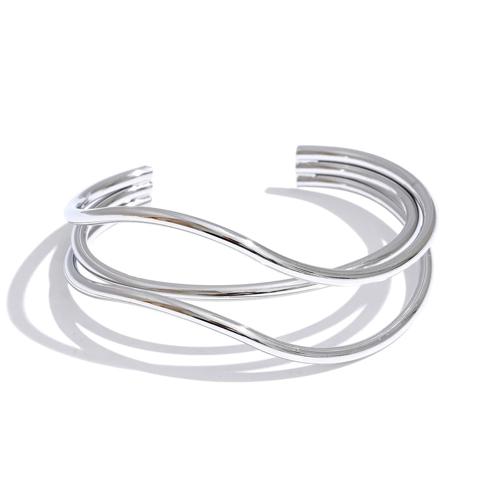 Layered open minimalist wrist bangle bracelet - product image