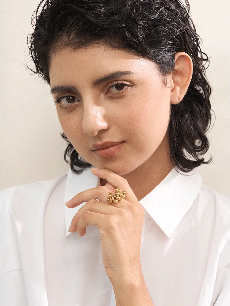 Layered round beads texture party finger ring - product image