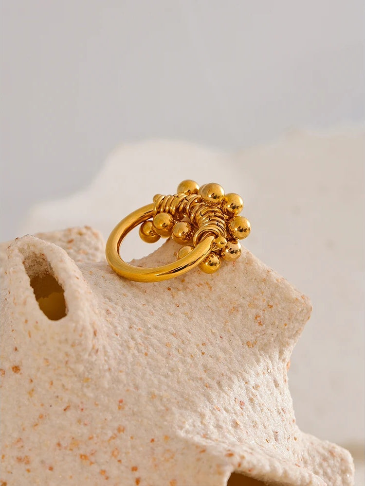 Layered round beads texture party finger ring - product image