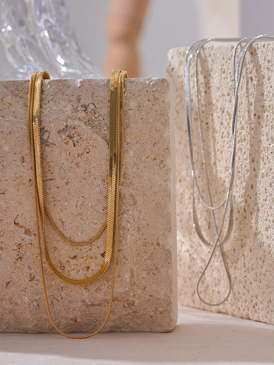 Layered snake chain stacking pendant necklace - product image